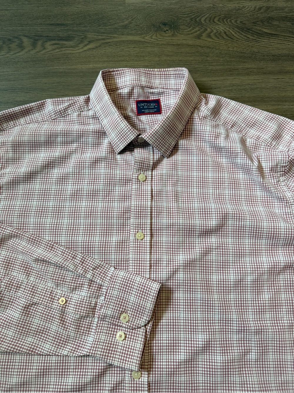 UNTUCKit Men's XXL Beckman Long Sleeve Button Up Shirt Red White Check Plaid